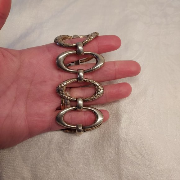 Original 1940's Mexico .925 Oval Linked Bracelet Signed JR - Picture 3 of 14